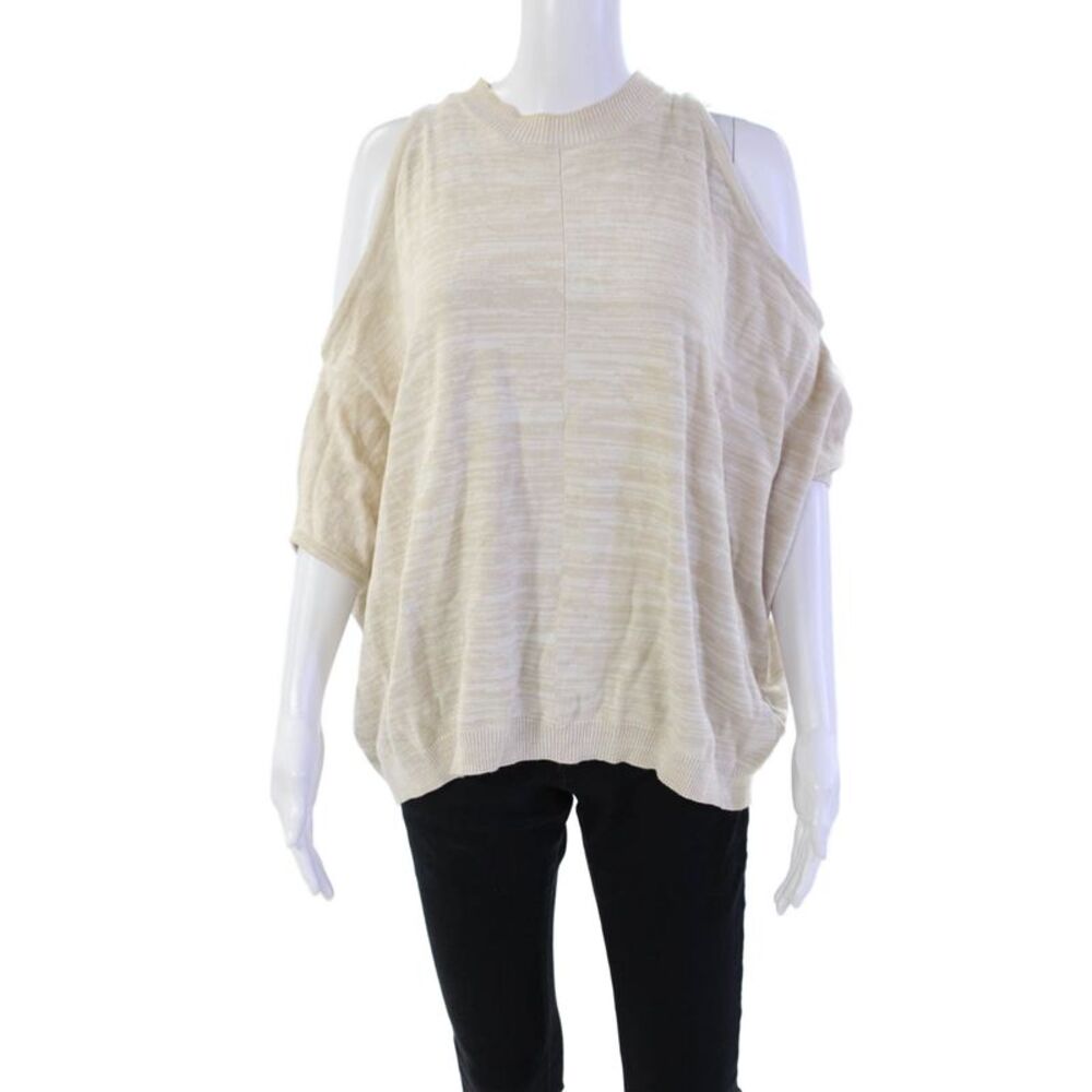 Central Park West Womens 3/4 Sleeve Crew Neck Cold Shoulder Top Beige Size XS